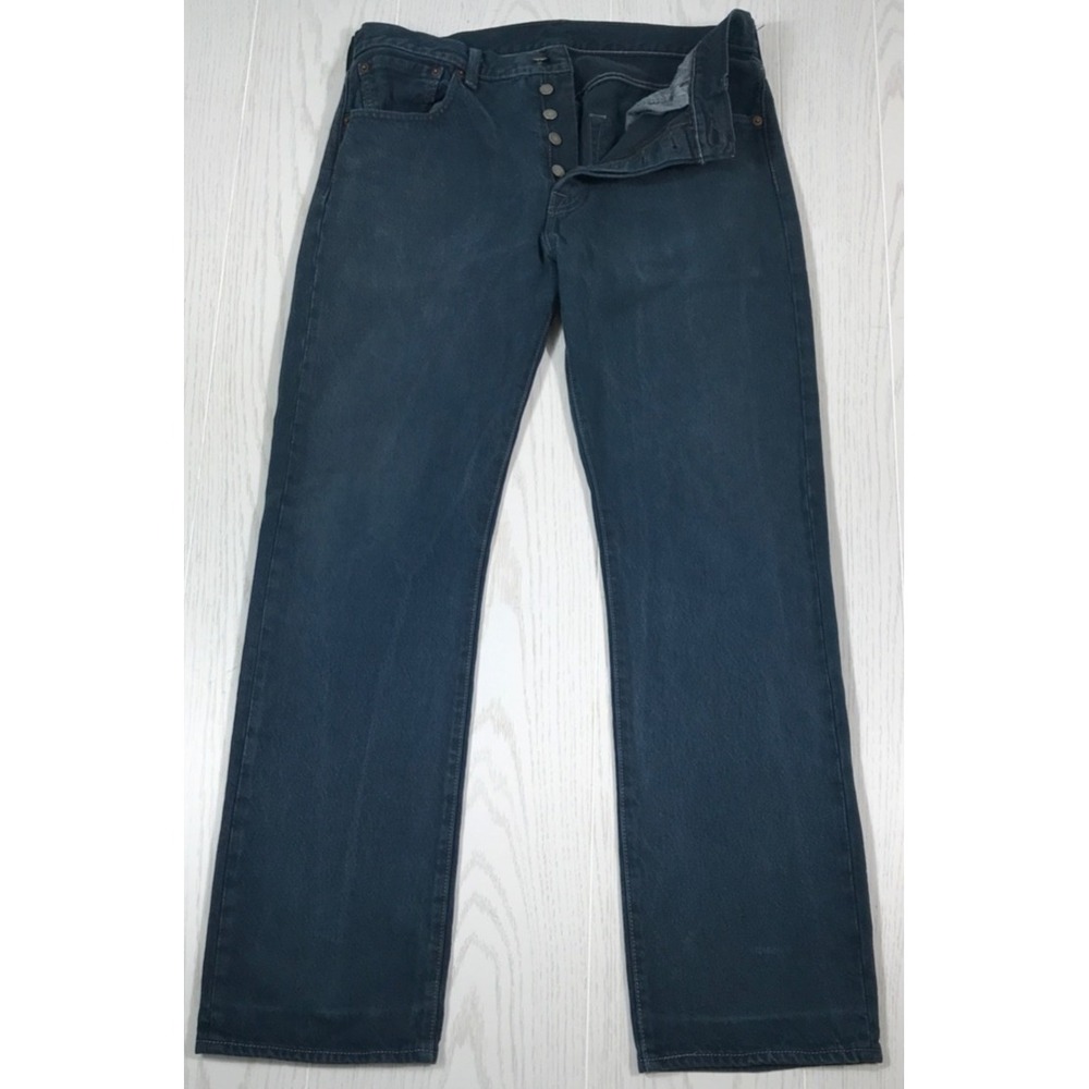 Levi's 501 Button Fly Jeans Men 32x30 Dark Teal Blue 100% Cotton Mid Rise Retro